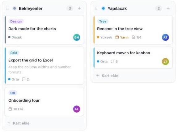 Kanban: sürükle bırak ve klavyeyle taşıma