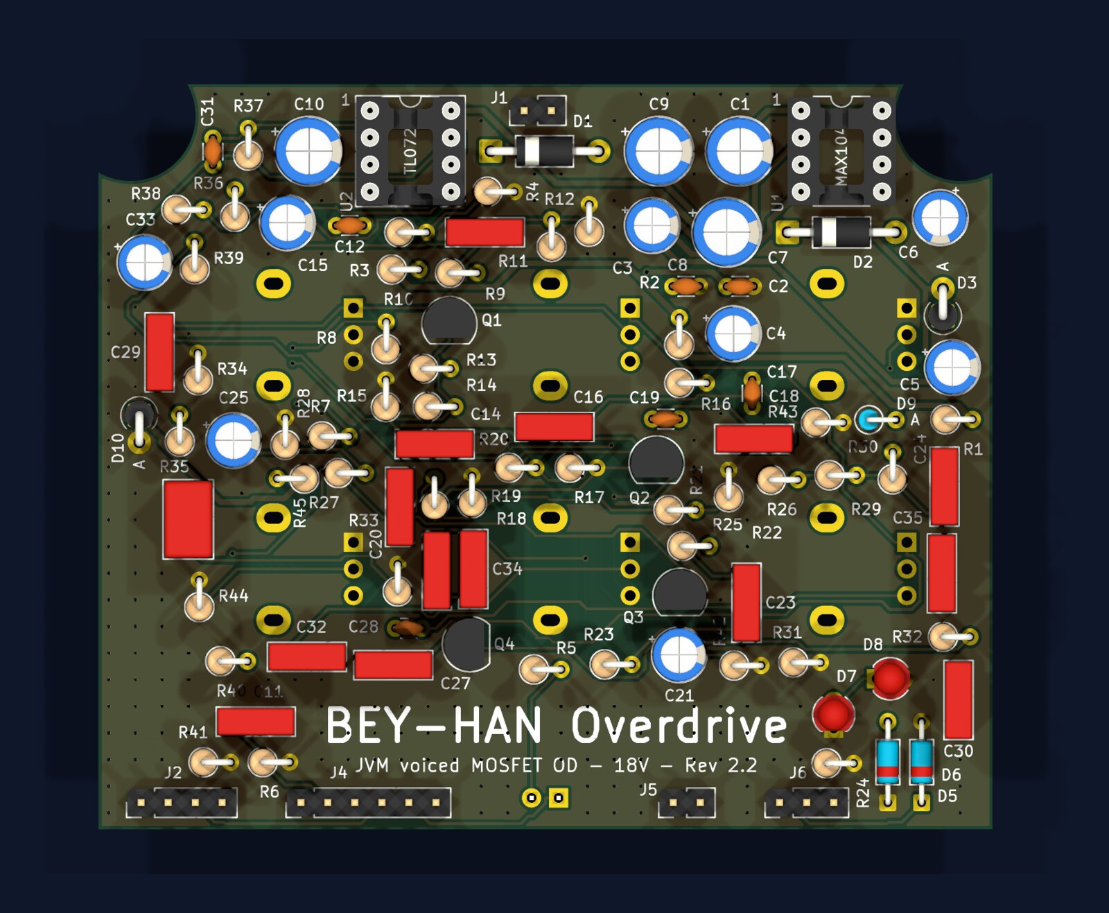 Kartın parça yüzü, kicad-cli ile render edildi